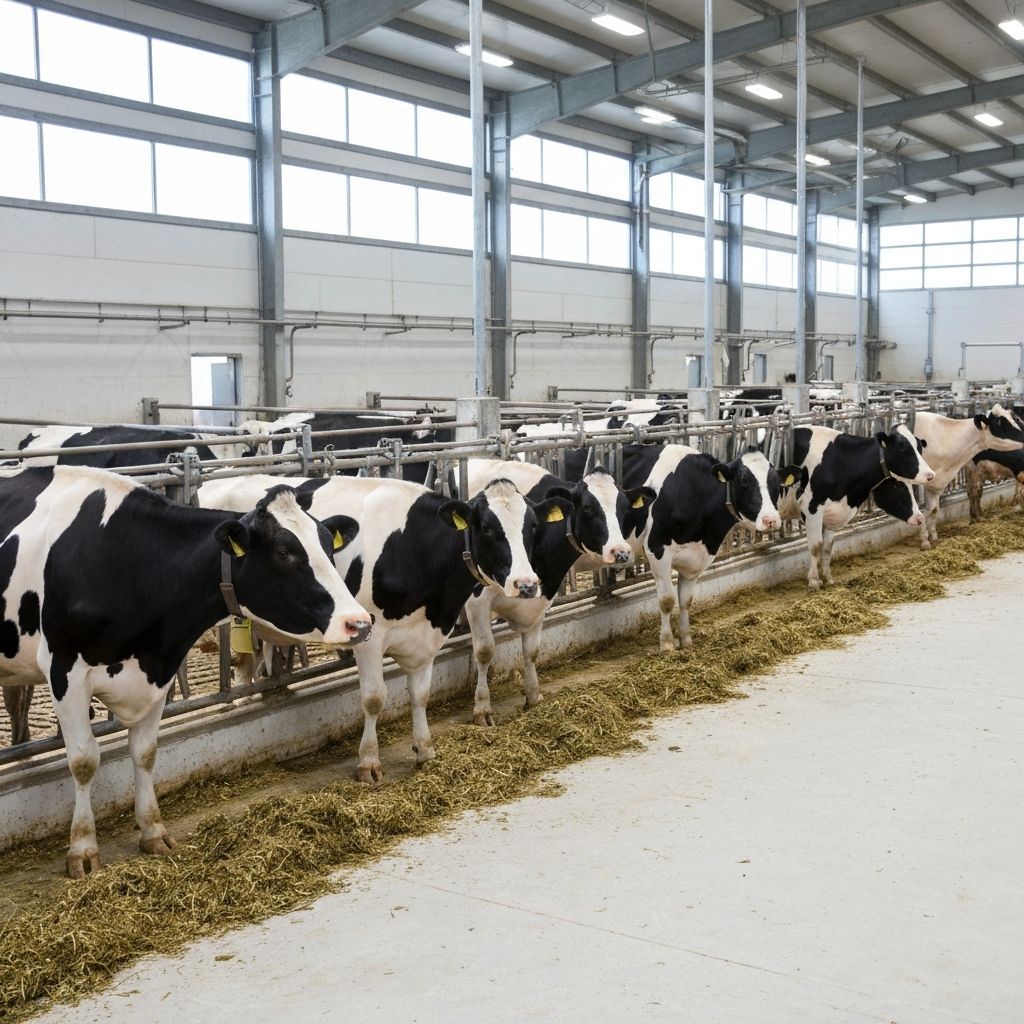 Holstein Friesian koeien in een moderne stal