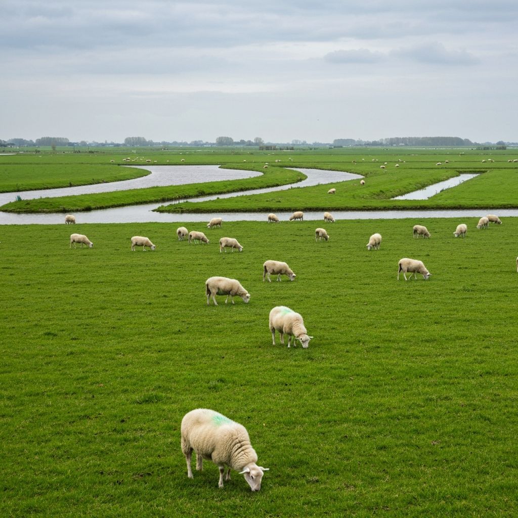 Schapen grazend in een Nederlands polderlandschap